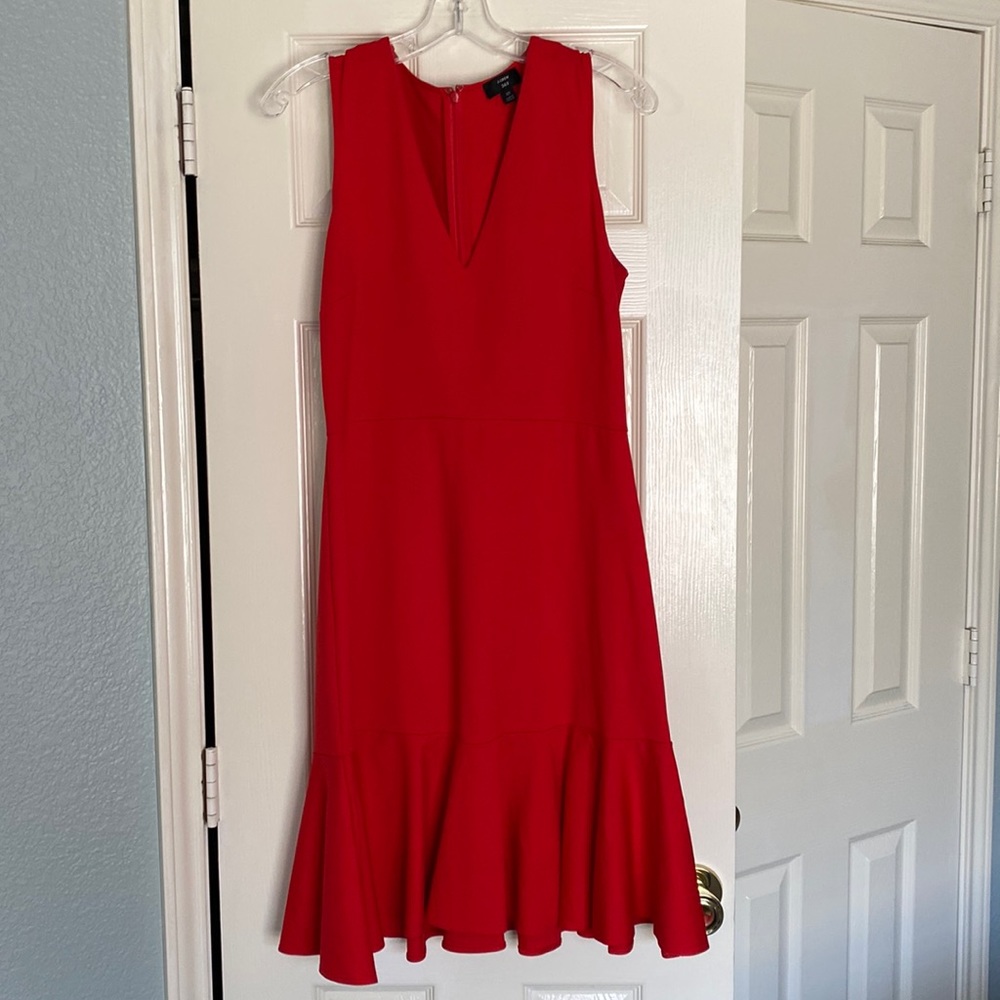 RED JCREW 365 V-NECK SLEEVELESS DRESS
